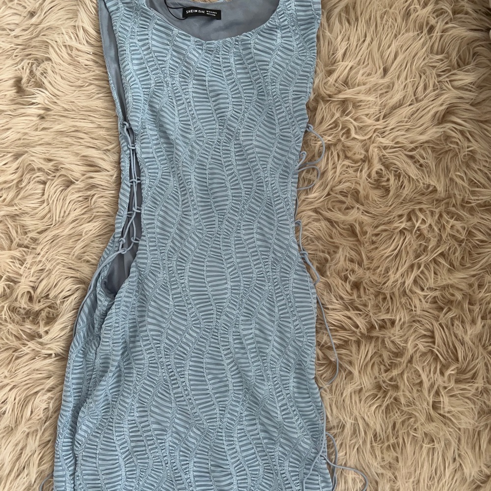 Baby blue shein side criss cross cut out dress